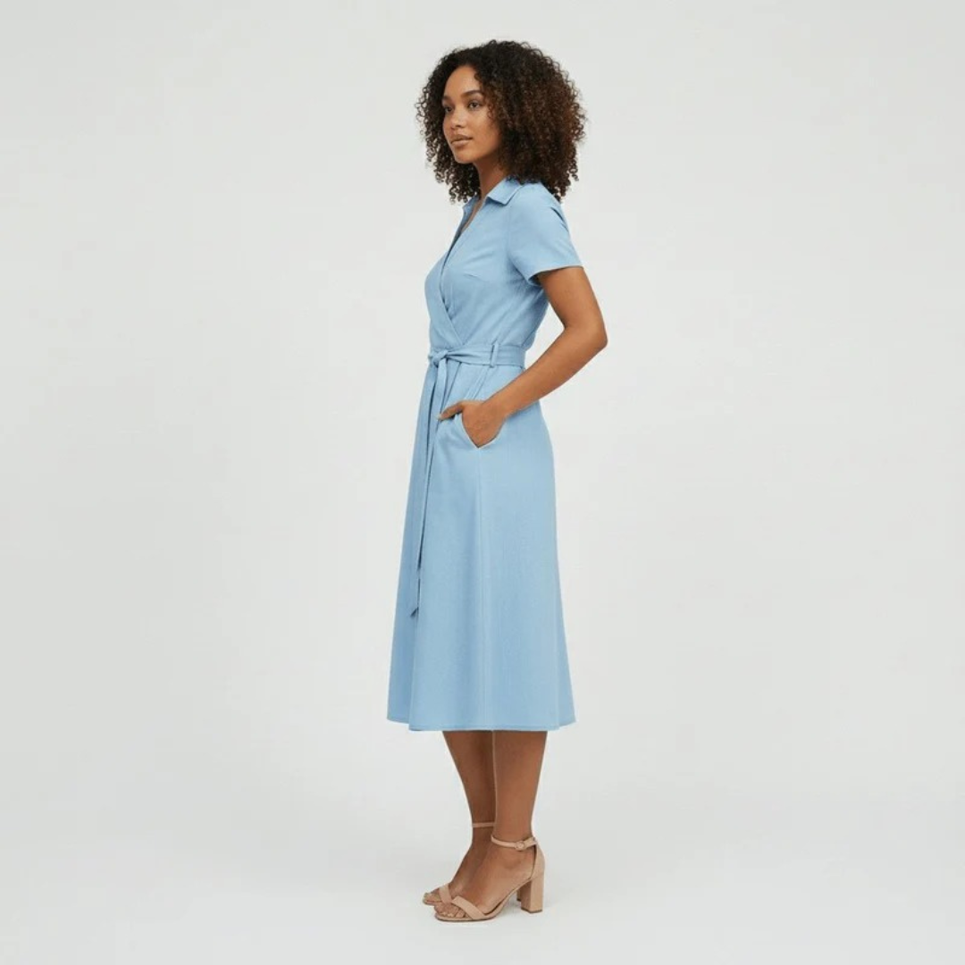 Milly | Damen Elegante Wickel Midi Kleid