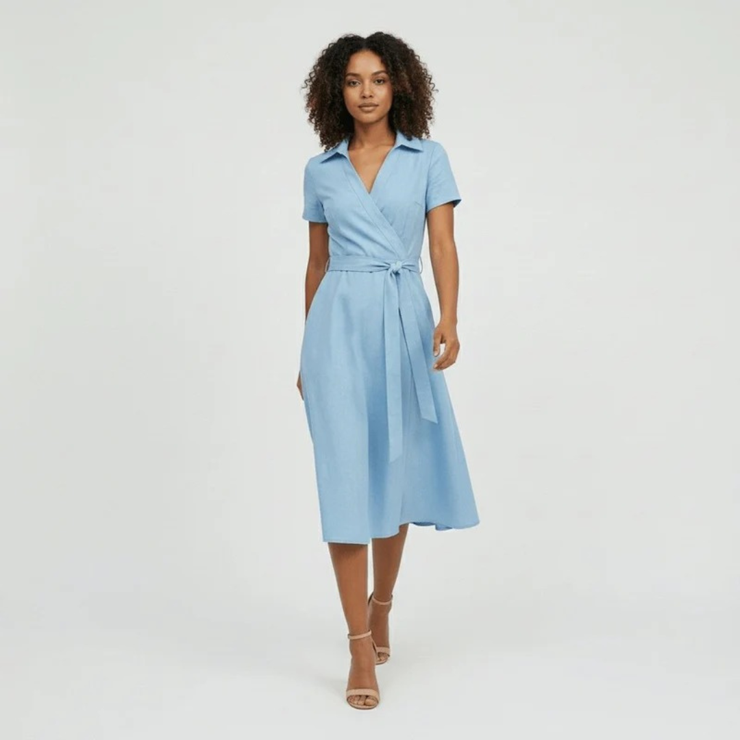 Milly | Damen Elegante Wickel Midi Kleid