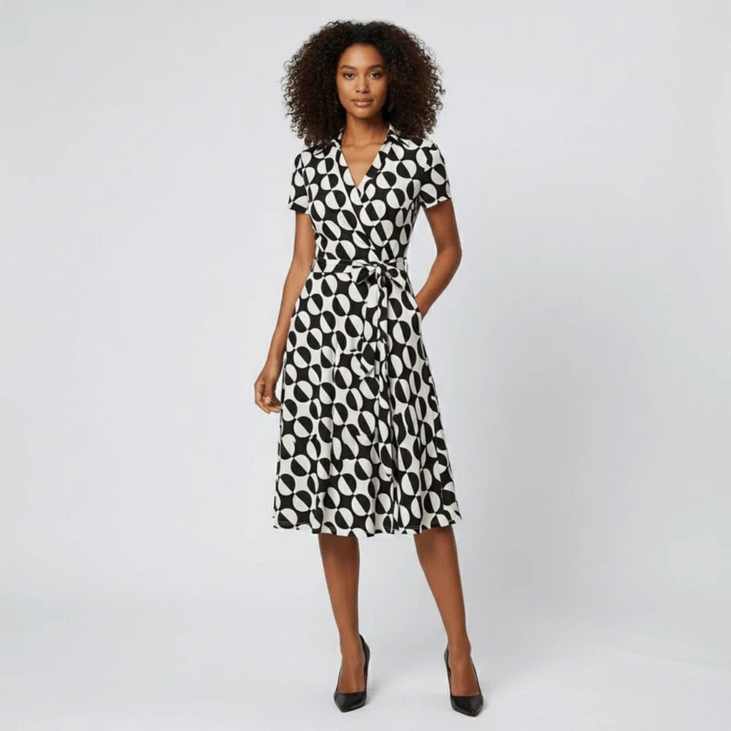 Milly | Damen Elegante Wickel Midi Kleid