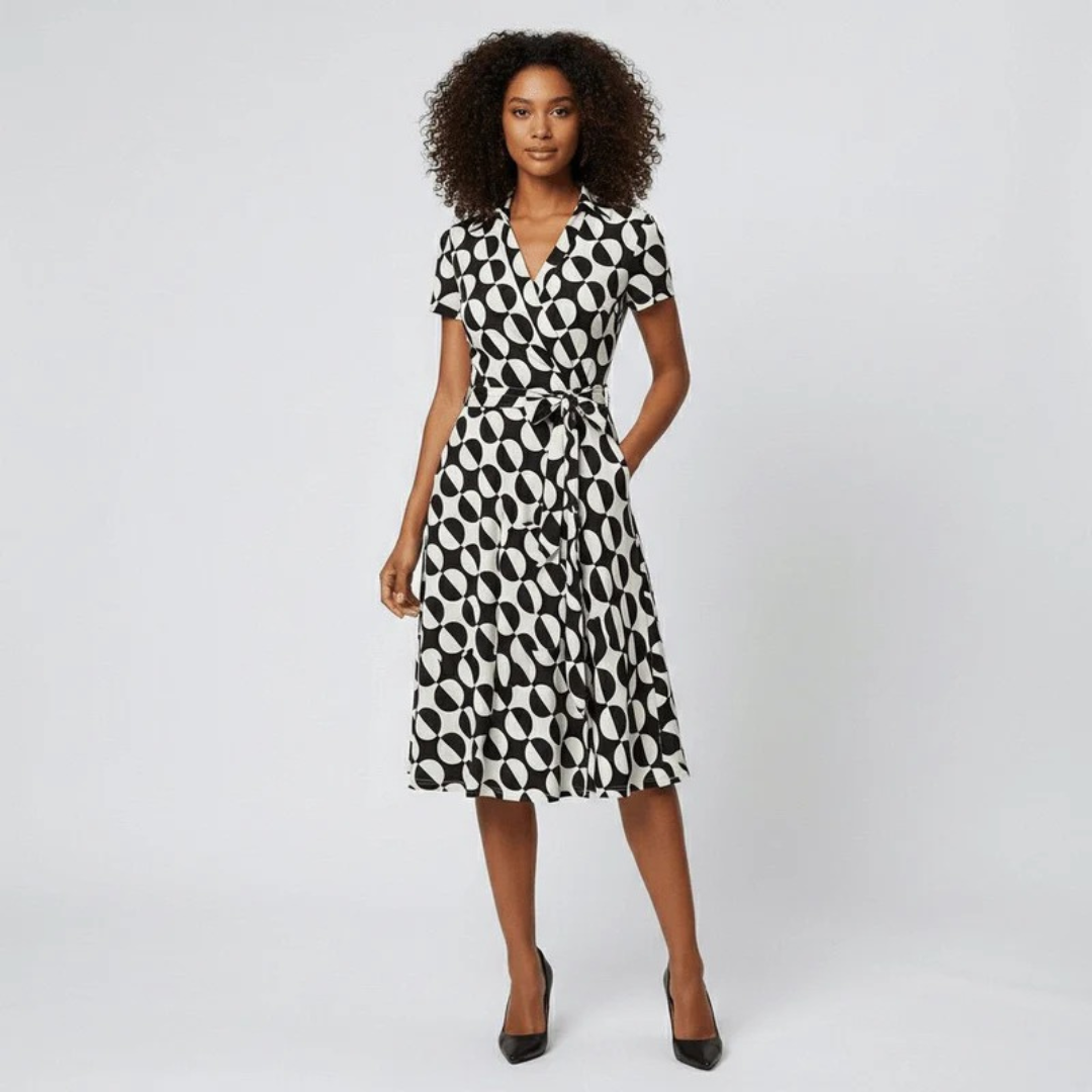 Milly | Damen Elegante Wickel Midi Kleid