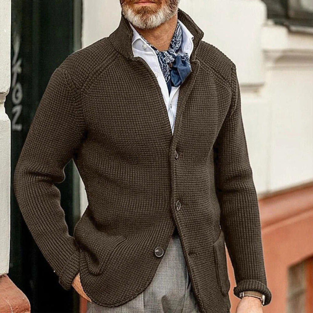 Milo | Herren Waffel Strickjacke mit Knöpfen