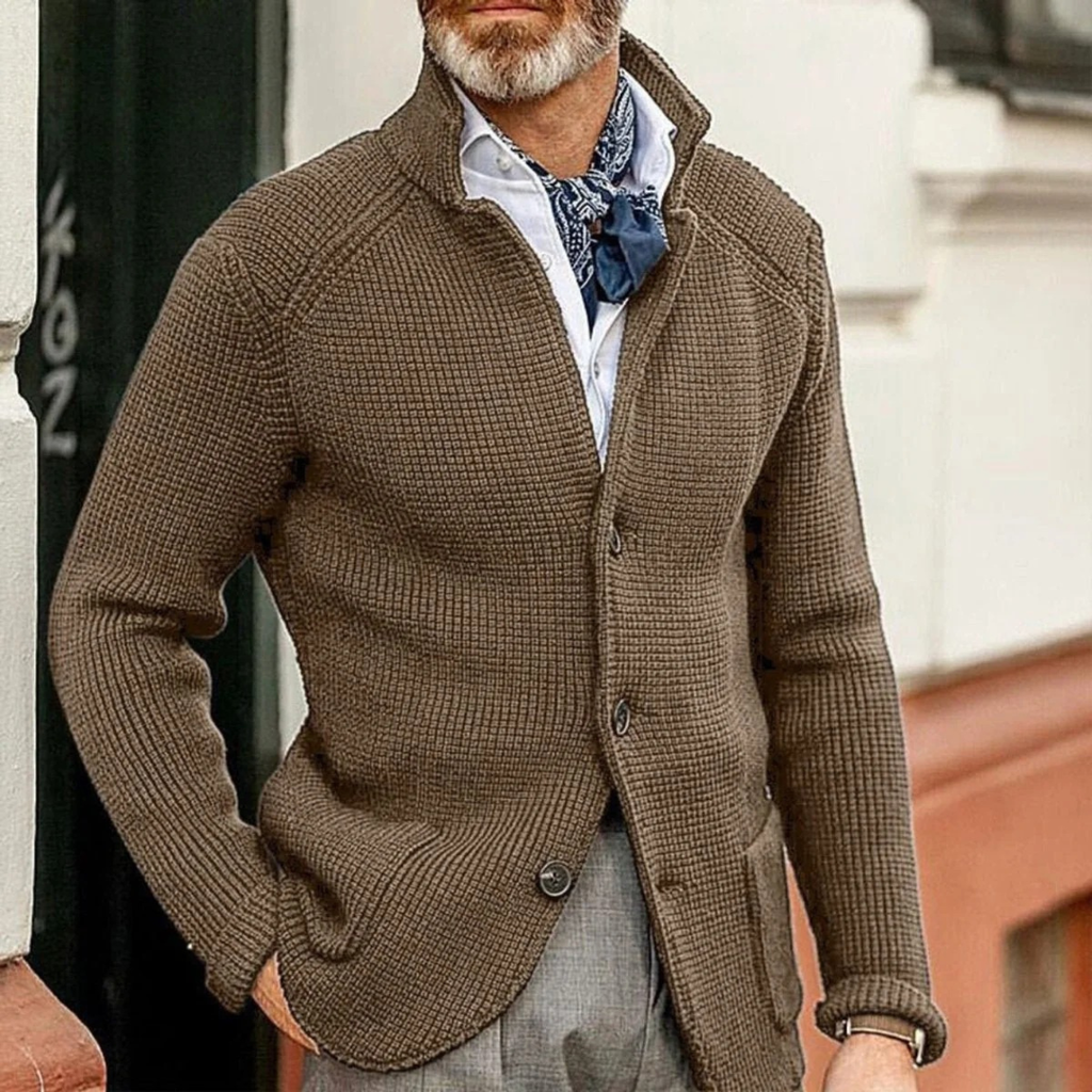 Milo | Herren Waffel Strickjacke mit Knöpfen