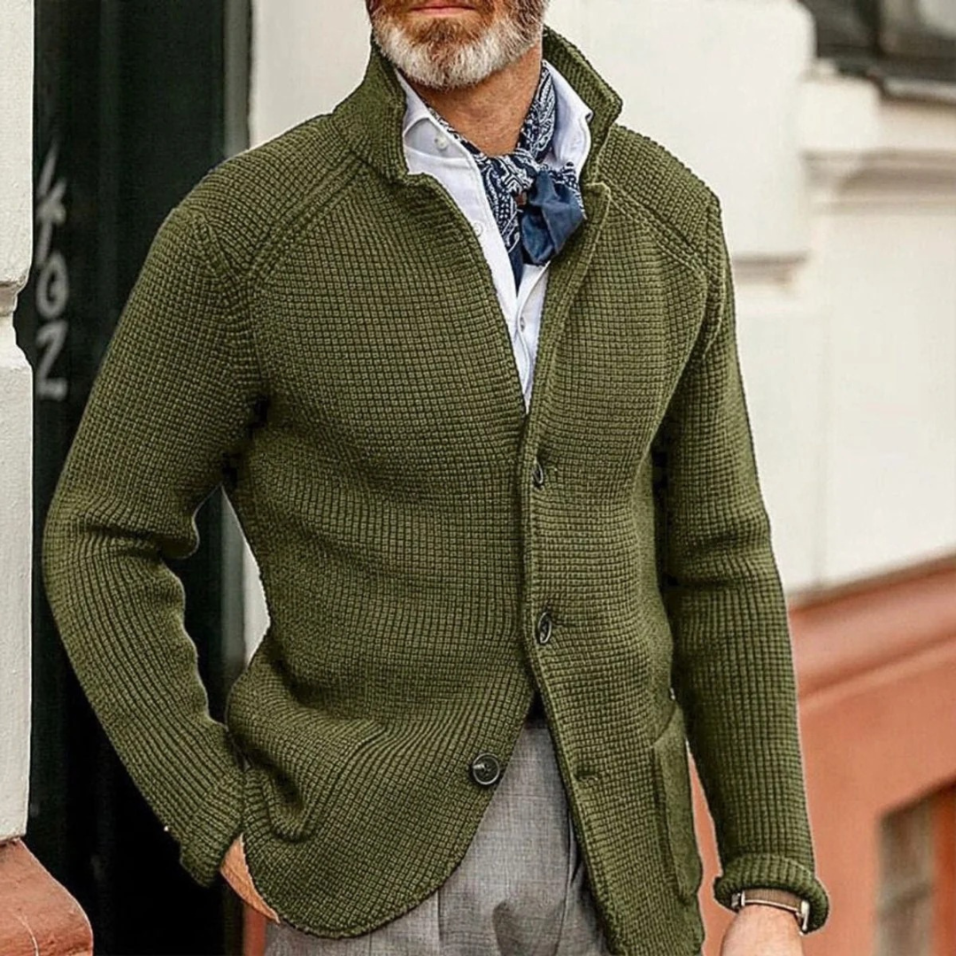 Milo | Herren Waffel Strickjacke mit Knöpfen