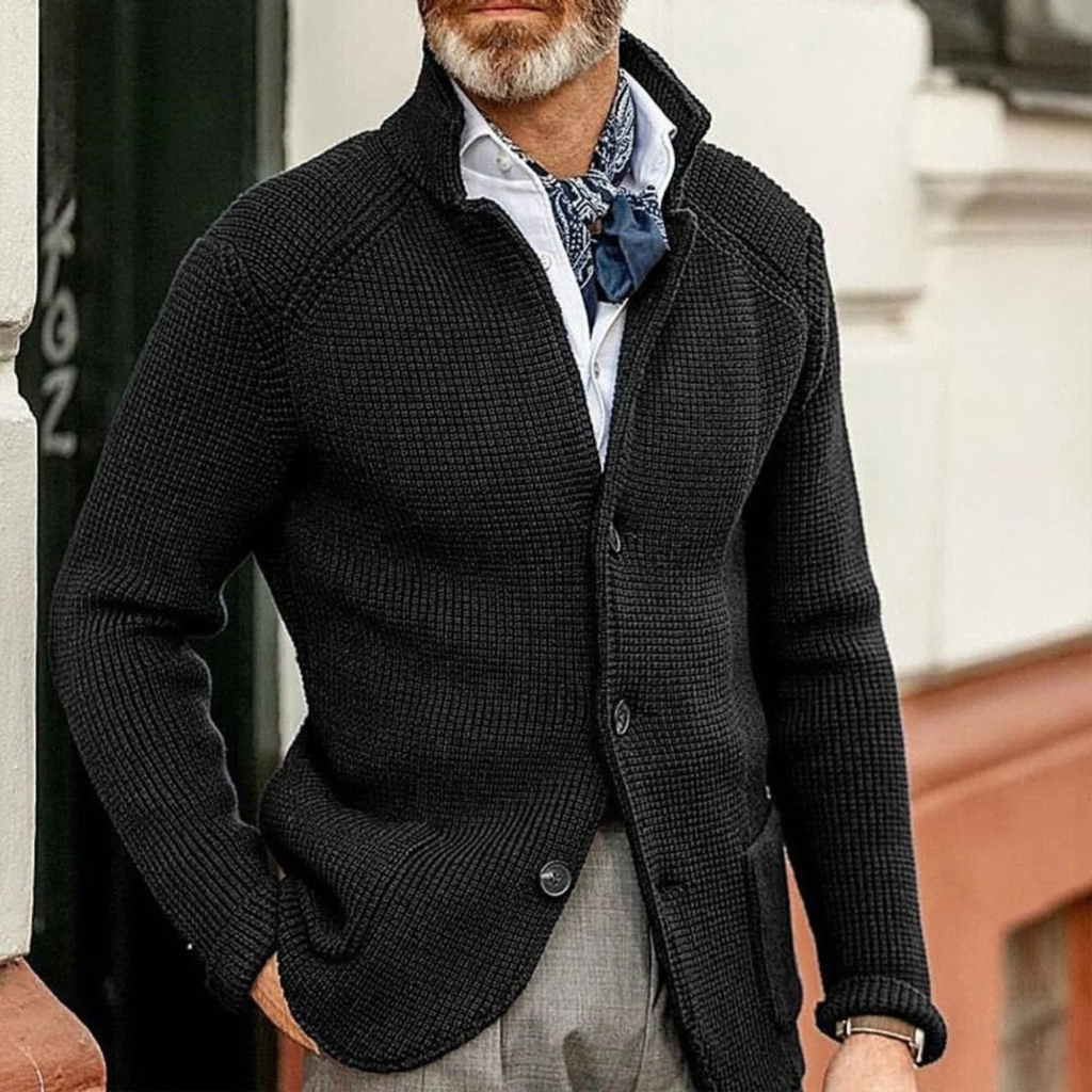 Milo | Herren Waffel Strickjacke mit Knöpfen