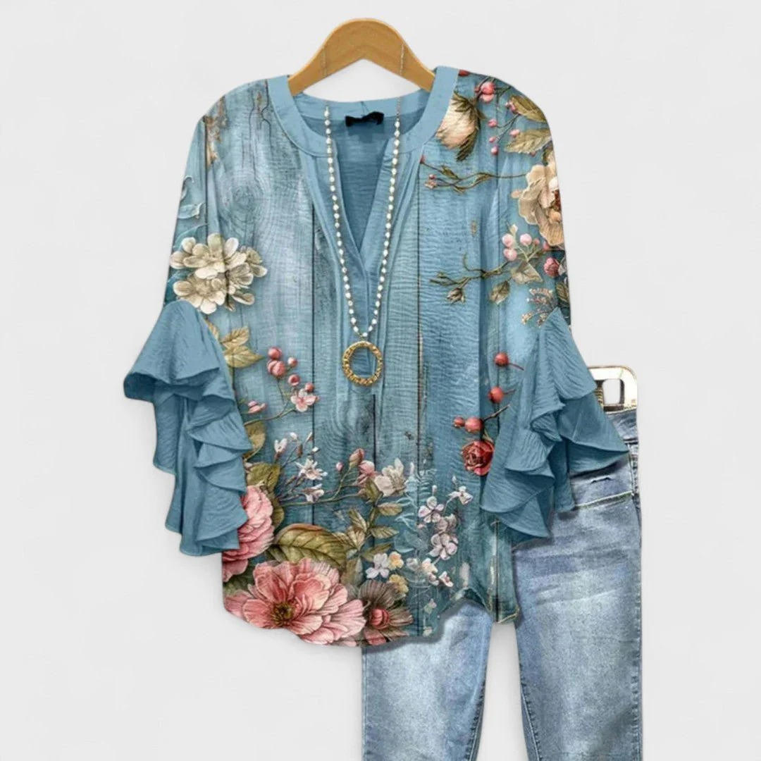 Mina | Damen Leichte Bluse Mit V-Ausschnitt