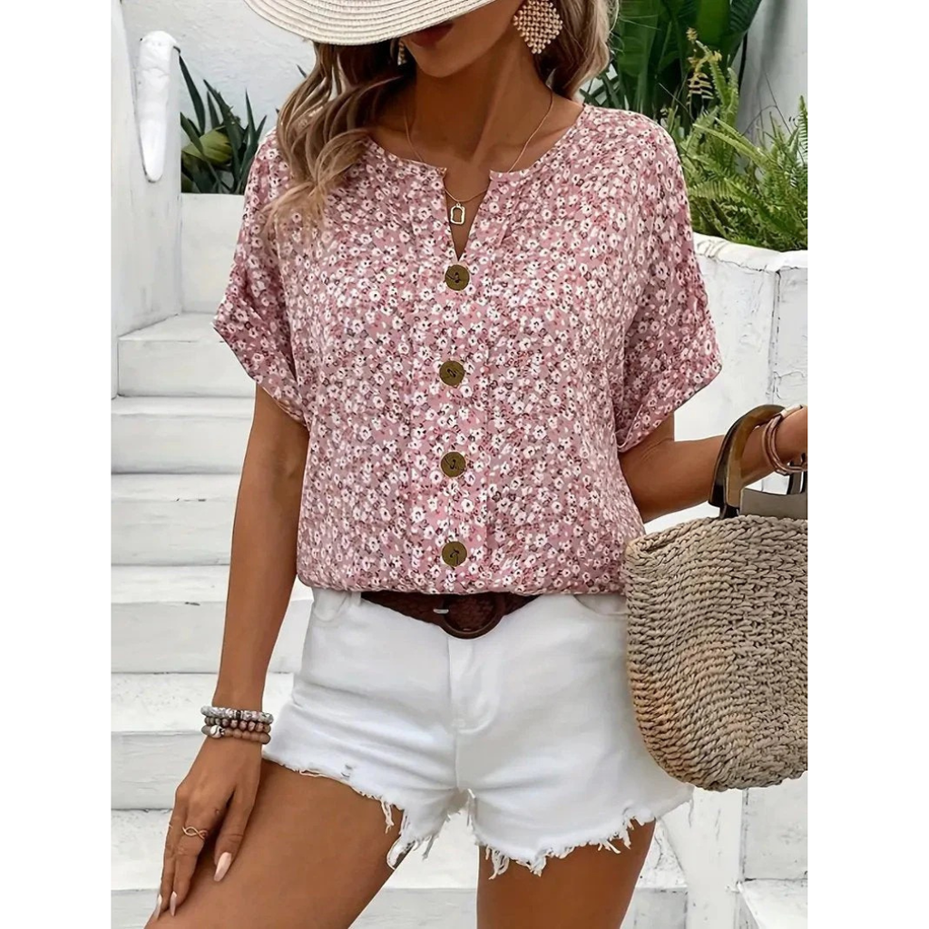 Mina | Damen Rosa Baumwolle Bluse