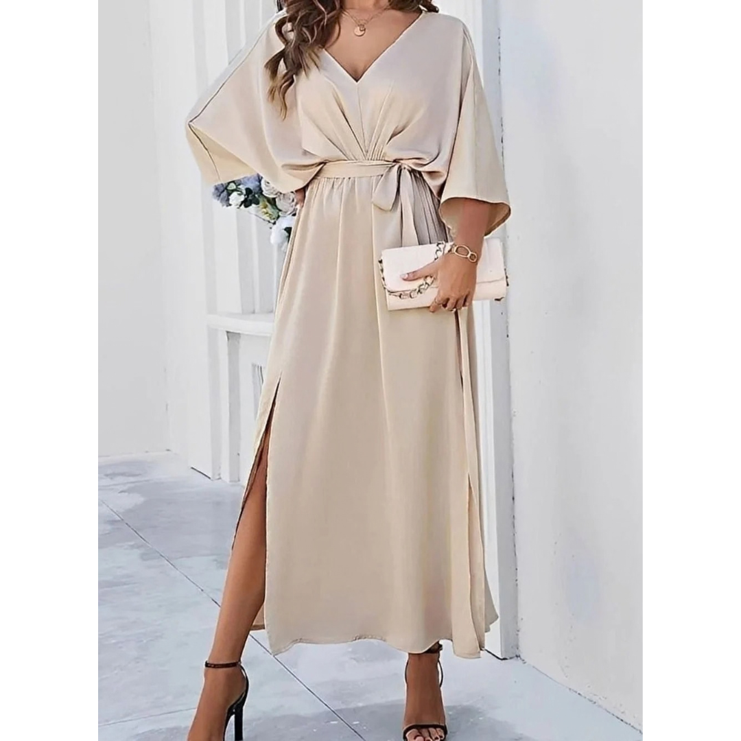 Mirella | Damen Maxikleid mit V Ausschnitt und Gürtel