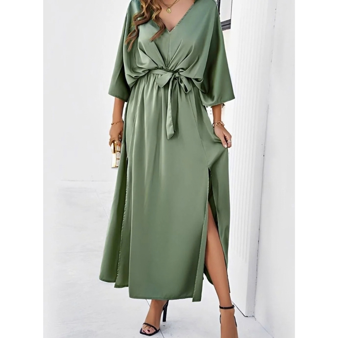 Mirella | Damen Maxikleid mit V Ausschnitt und Gürtel