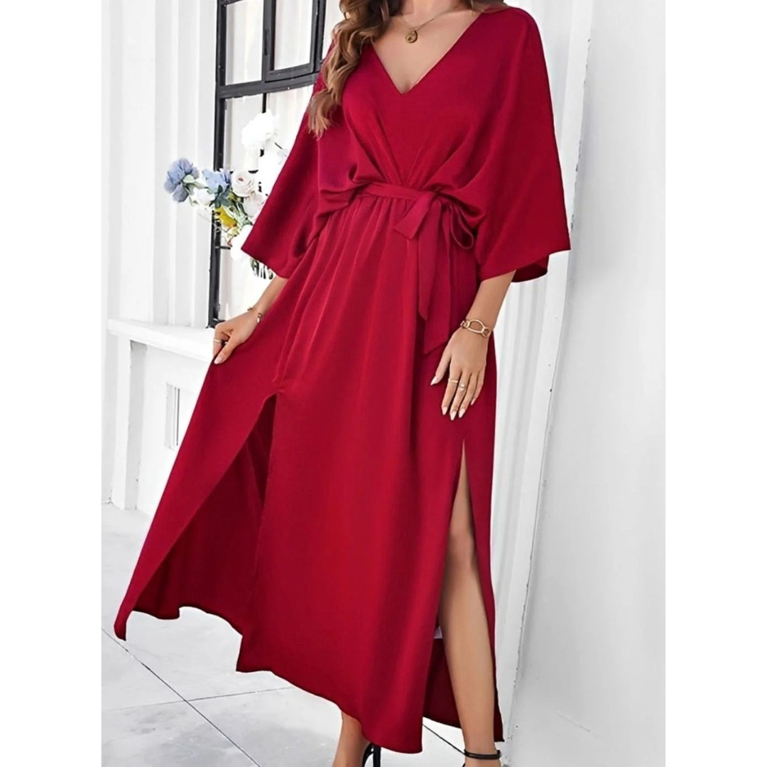Mirella | Damen Maxikleid mit V Ausschnitt und Gürtel