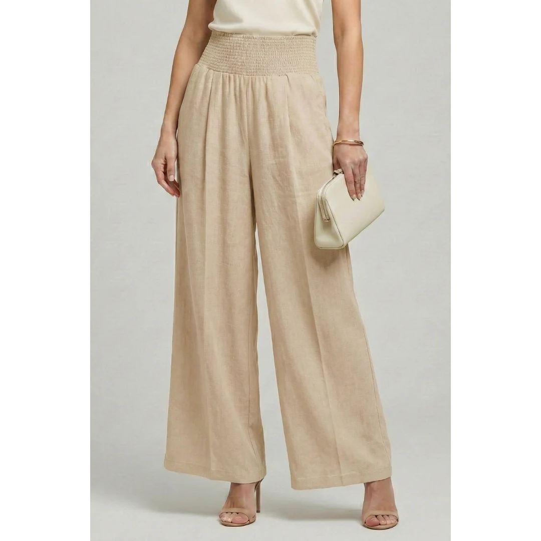 Emily | Damen Palazzo Hose Mit Hoher Taille Und Falten