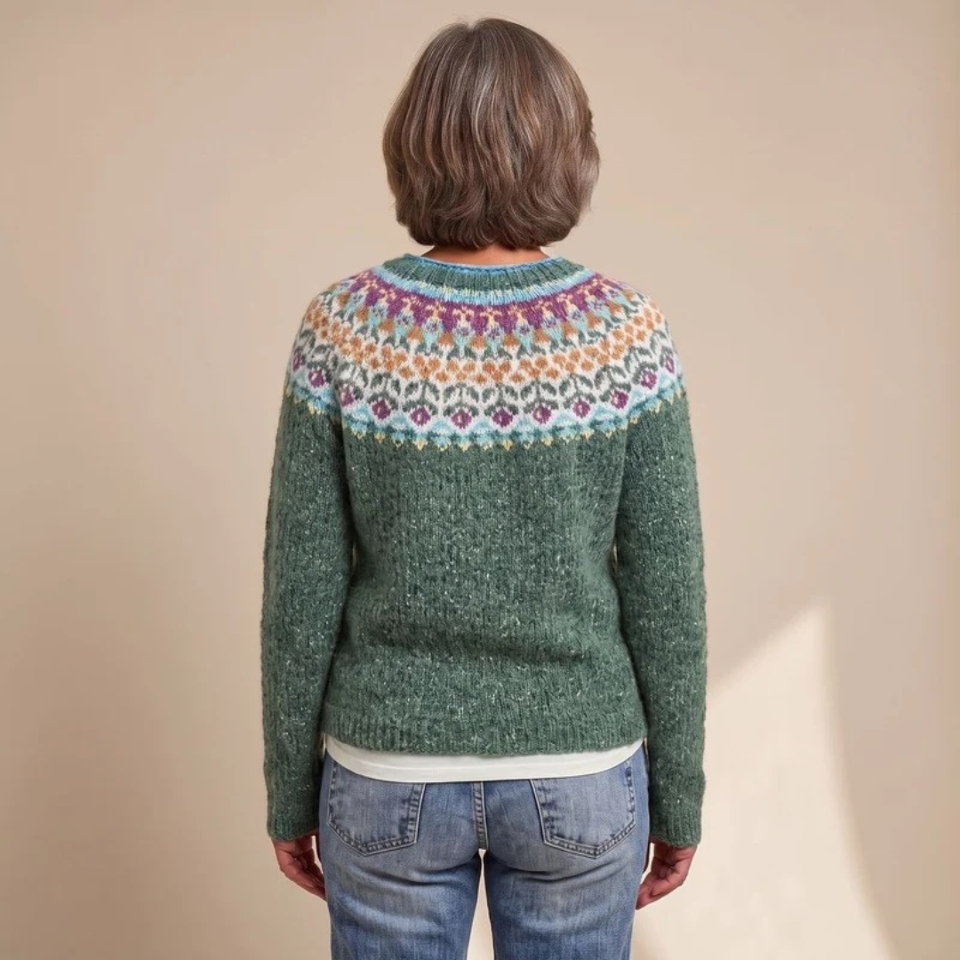 Miriam | Damen Strickpullover mit Blumenmuster in Grün