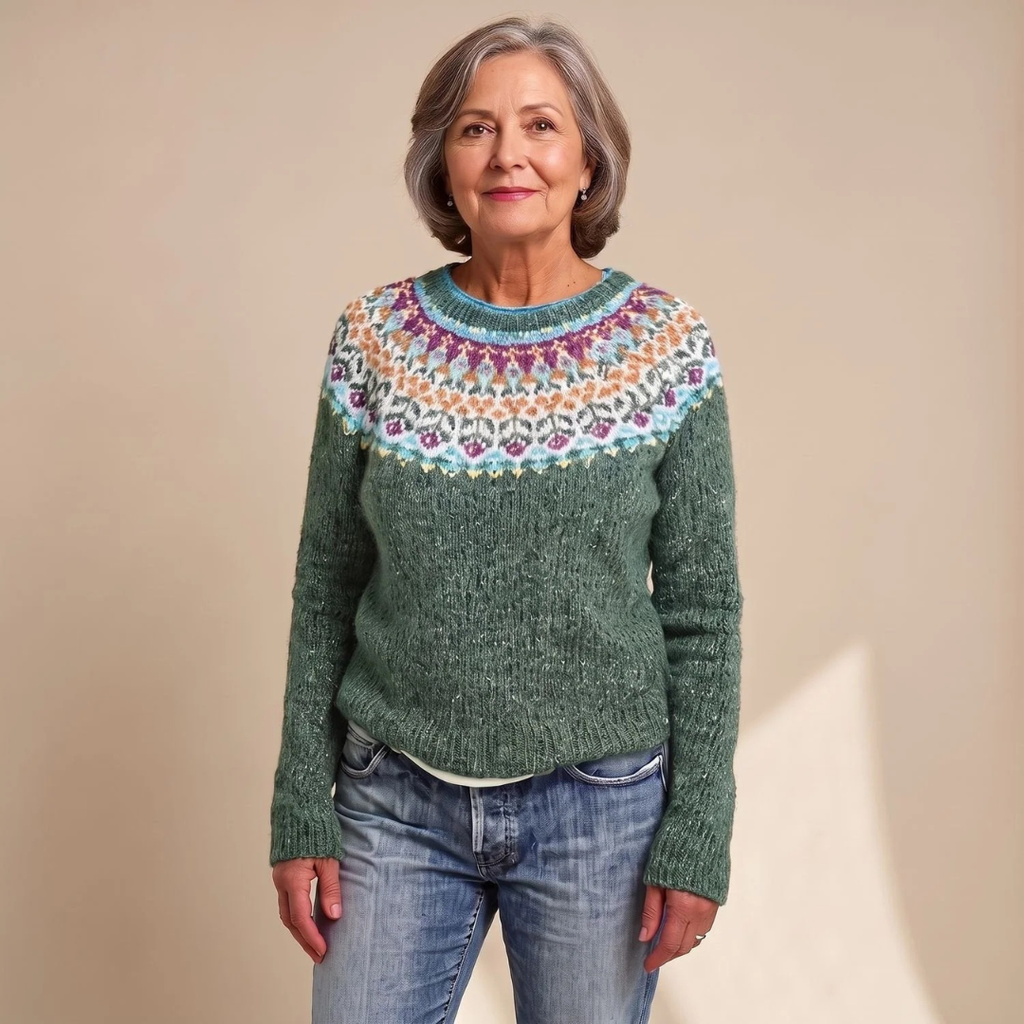 Miriam | Damen Strickpullover mit Blumenmuster in Grün