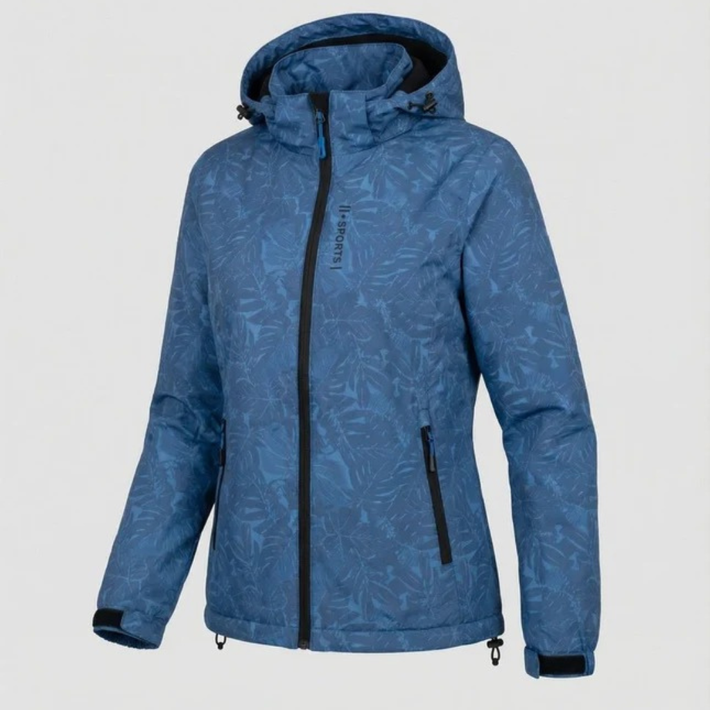 Miriam | Damen Wasserdichte Regenjacke mit Kapuze, Langer Schnitt und Muster Optik