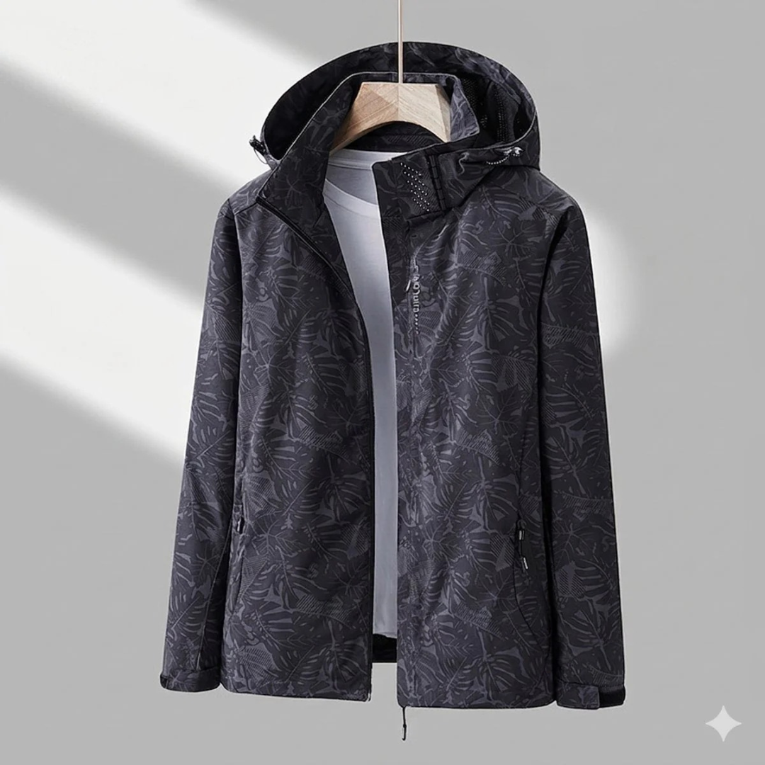Miriam | Damen Wasserdichte Regenjacke mit Kapuze, Langer Schnitt und Muster Optik