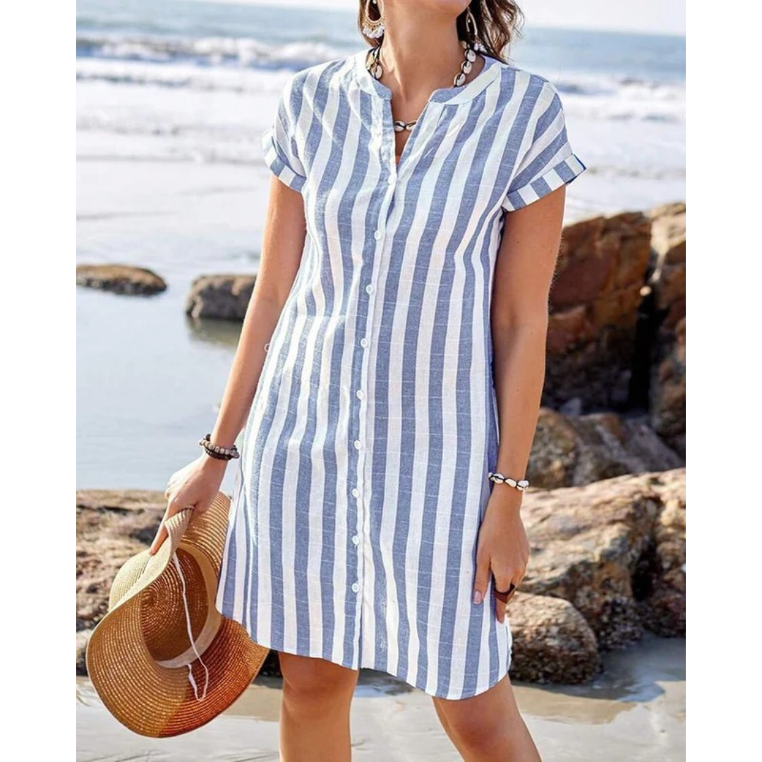 Mirjam | Damen blau Sommer Kurzarm Hemdkleid