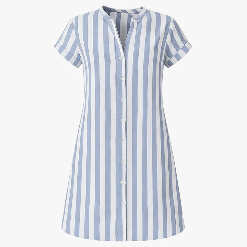 Mirjam | Damen blau Sommer Kurzarm Hemdkleid