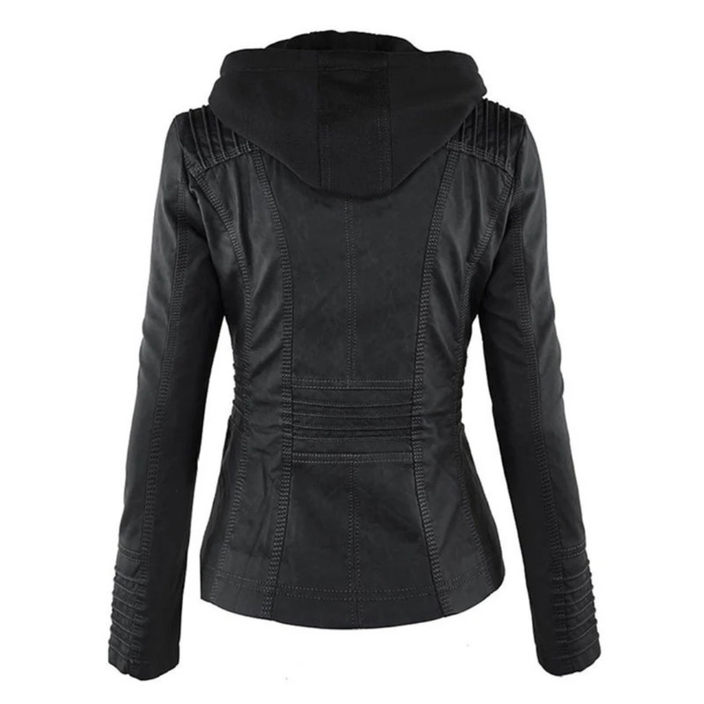 Monika | Damen Lederjacke mit Kapuze aus Kunstleder