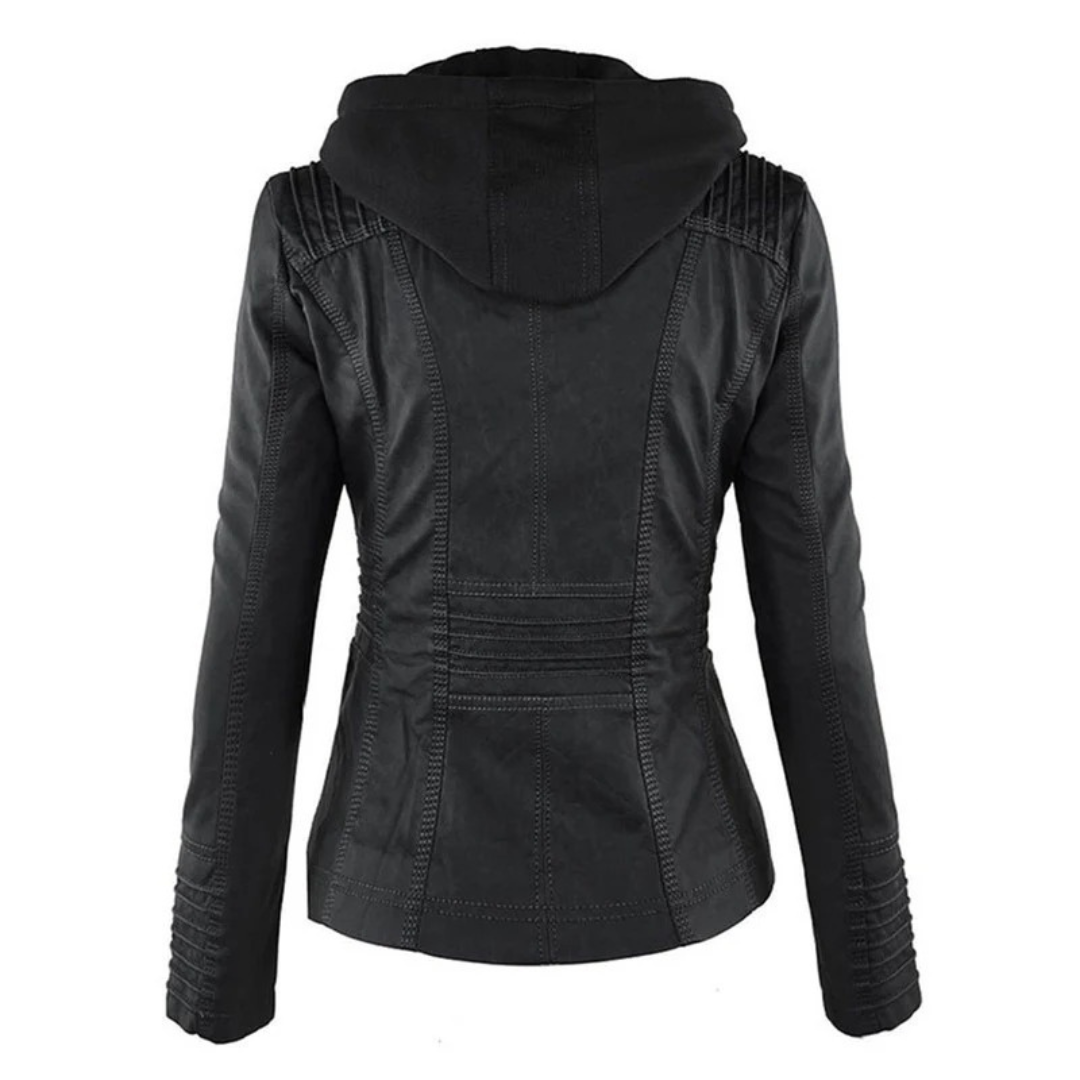 Monika | Damen Lederjacke mit Kapuze aus Kunstleder