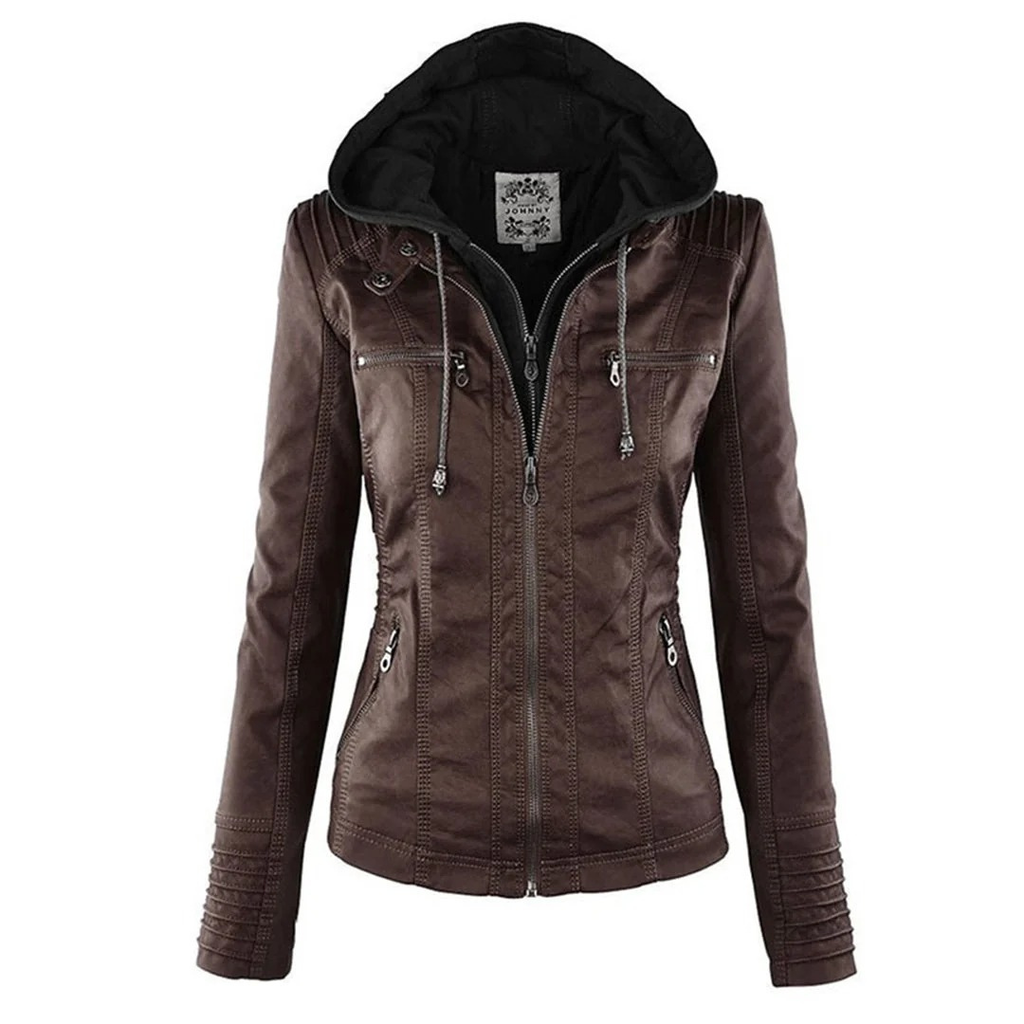Monika | Damen Lederjacke mit Kapuze aus Kunstleder