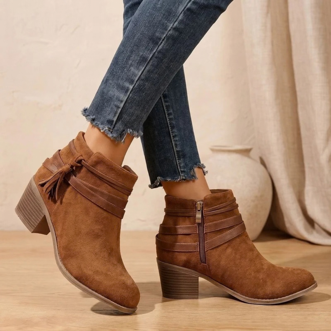 Monika | Damen Orthopädische Stiefeletten mit Quasten und Absatz