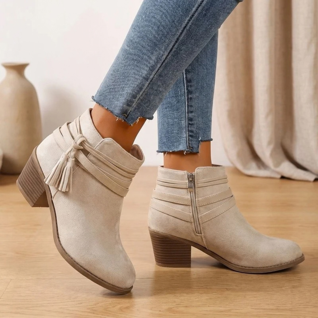 Monika | Damen Orthopädische Stiefeletten mit Quasten und Absatz