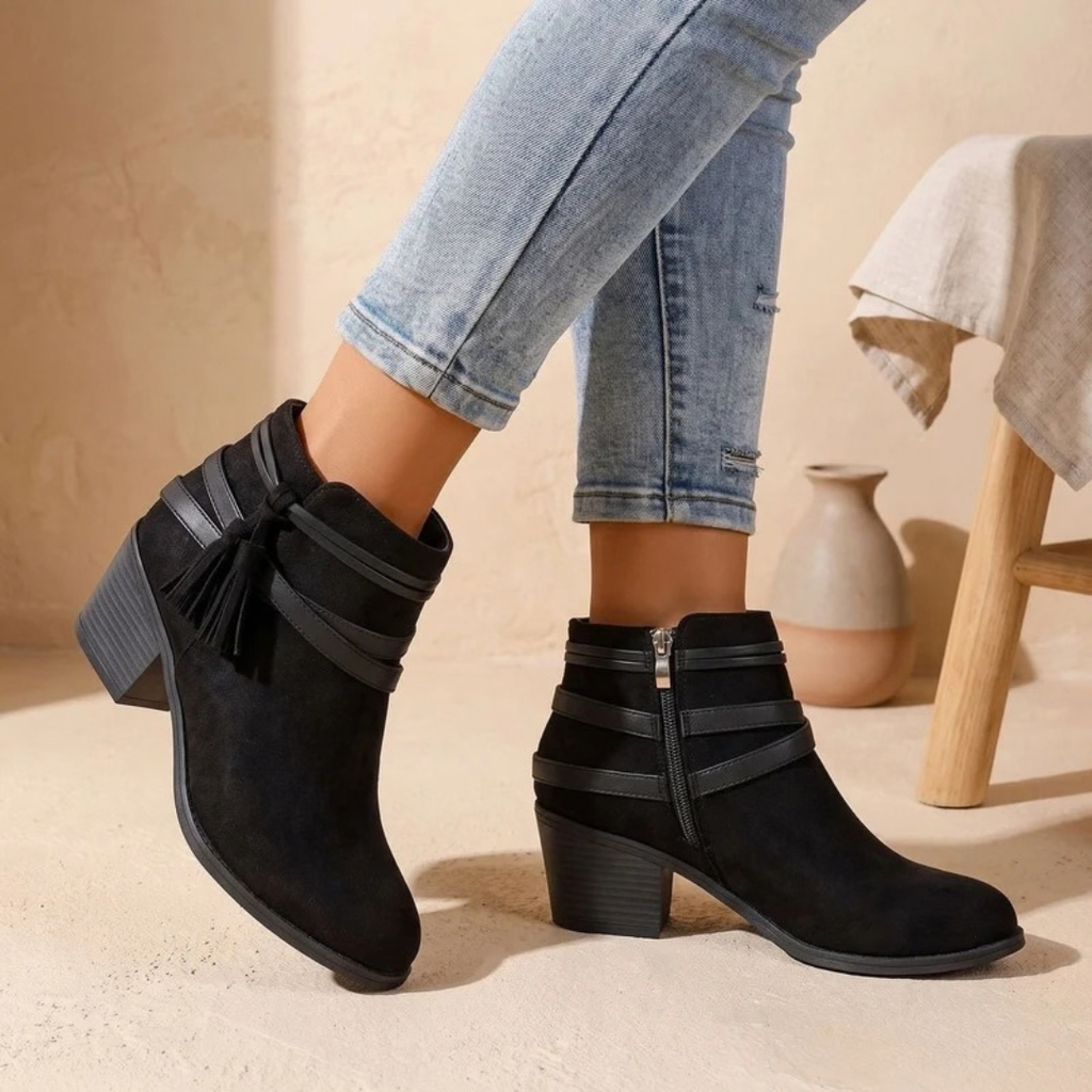 Monika | Damen Orthopädische Stiefeletten mit Quasten und Absatz