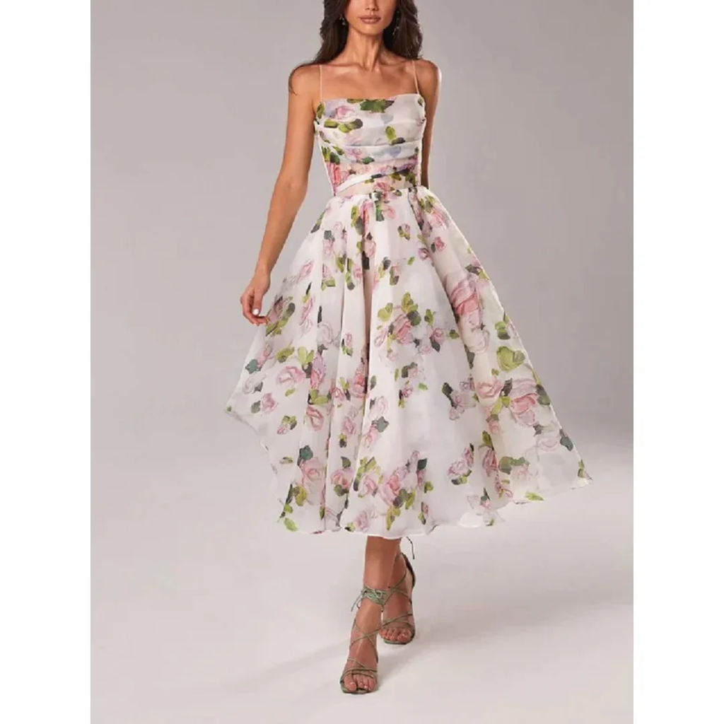 Morgan | Damen Leichtes Sommerkleid Midi Boho Spaghettiträger
