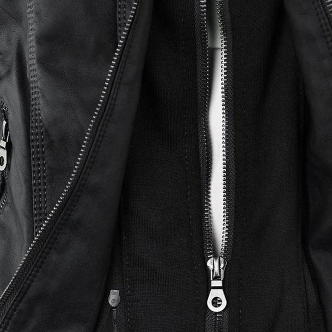 Nadine | Damen Kunstleder Bikerjacke mit Kapuze