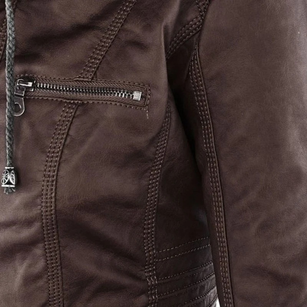 Nadine | Damen Kunstleder Bikerjacke mit Kapuze