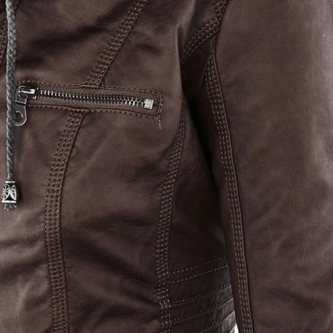 Nadine | Damen Kunstleder Bikerjacke mit Kapuze