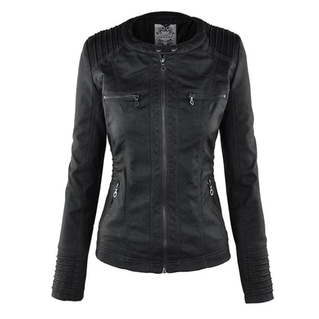 Nadine | Damen Kunstleder Bikerjacke mit Kapuze