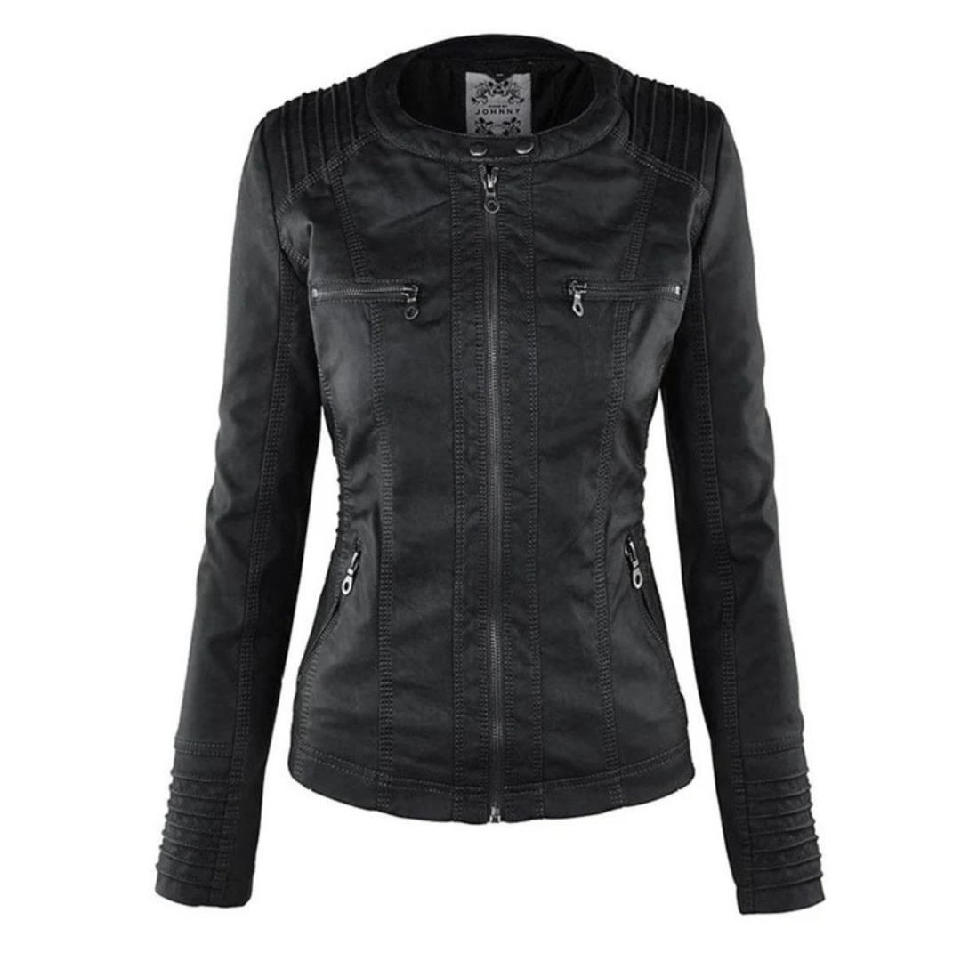 Nadine | Damen Kunstleder Bikerjacke mit Kapuze