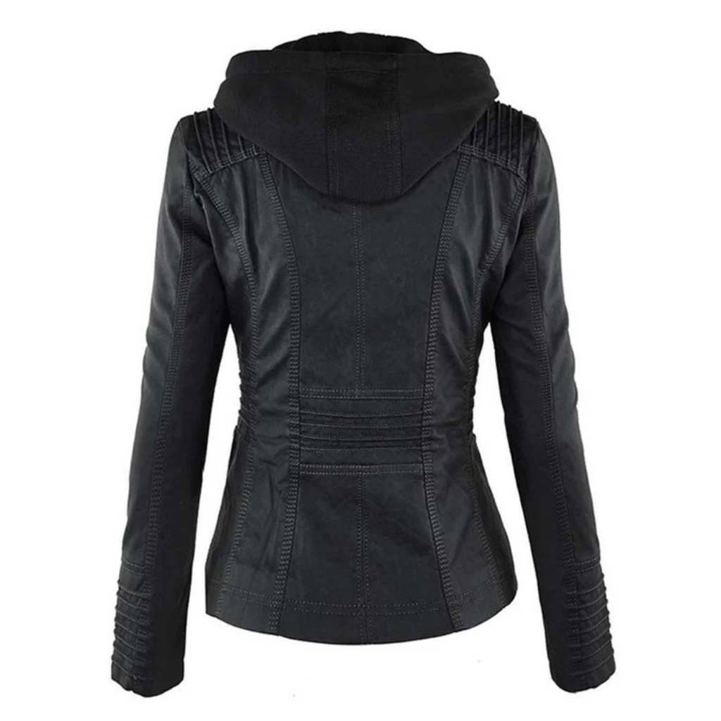 Nadine | Damen Kunstleder Bikerjacke mit Kapuze