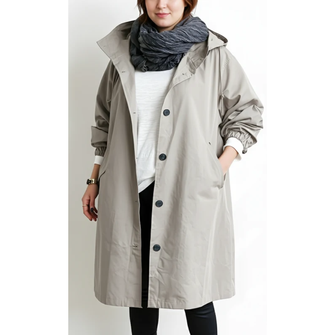 Nadine | Damen Winterjacke für Große Größen mit Kapuze und Trench Stil