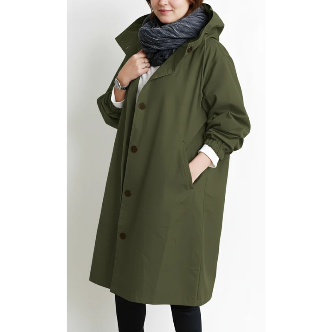 Nadine | Damen Winterjacke für Große Größen mit Kapuze und Trench Stil