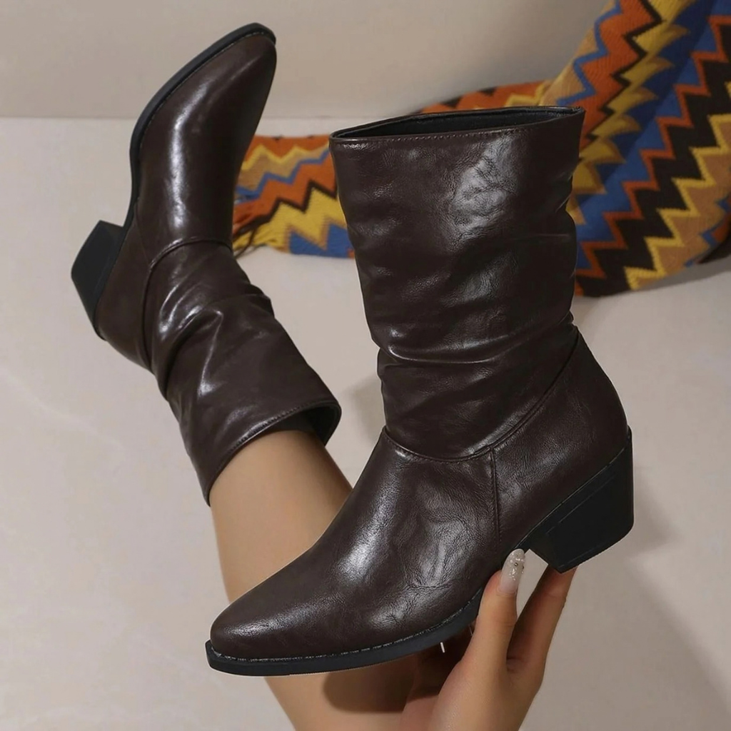 Nadja | Damen Orthopädische Stiefeletten mit Falten am Schaft und Absatz