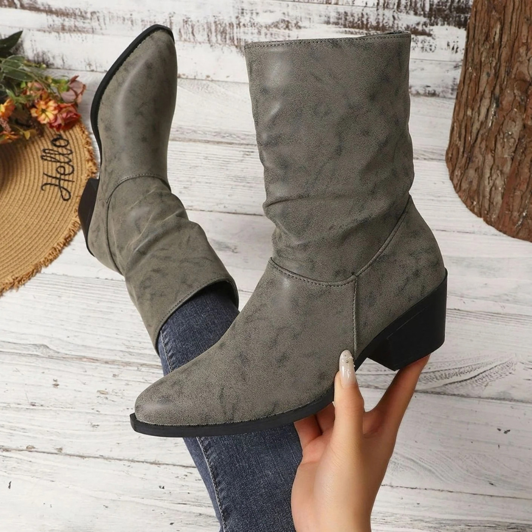 Nadja | Damen Orthopädische Stiefeletten mit Falten am Schaft und Absatz