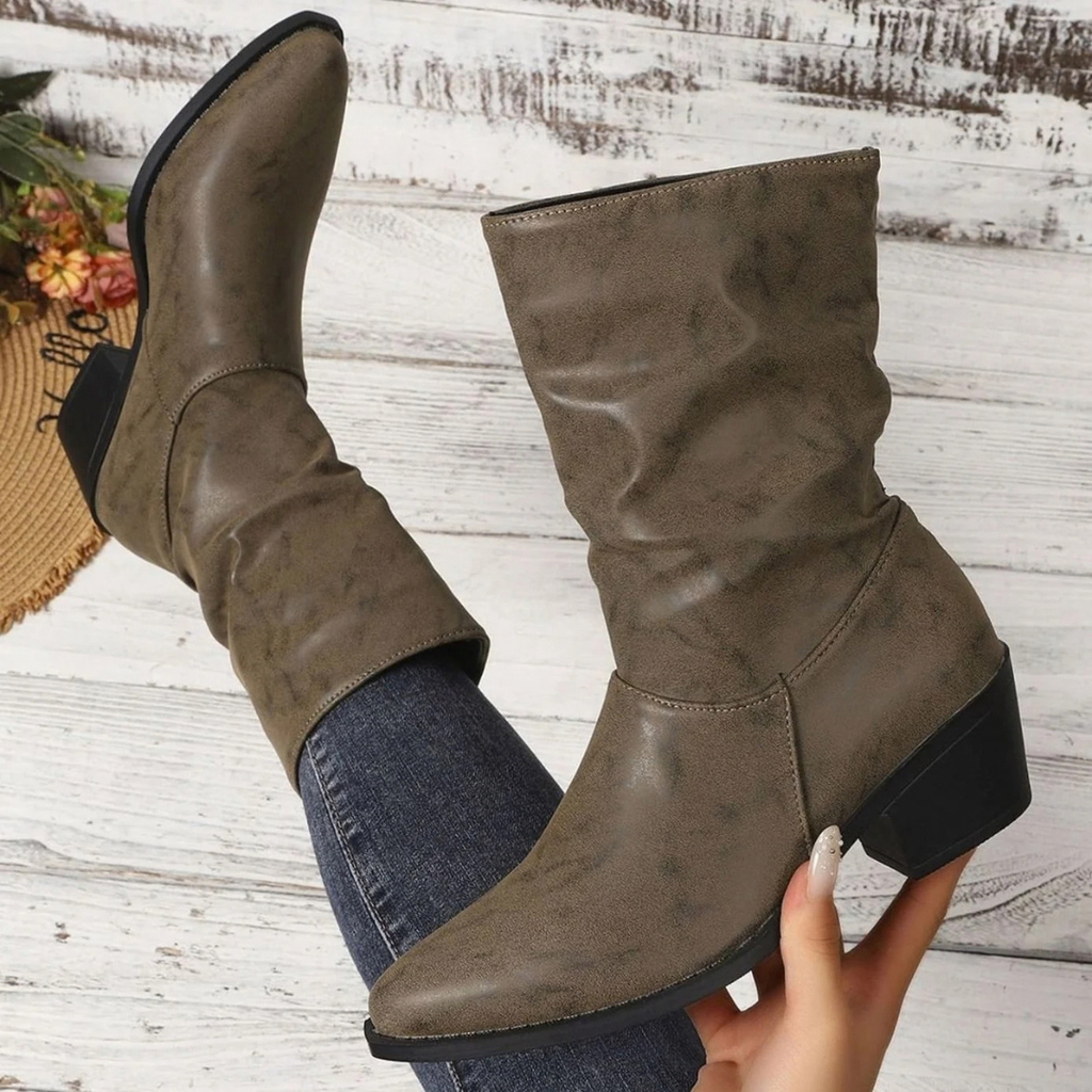 Nadja | Damen Orthopädische Stiefeletten mit Falten am Schaft und Absatz