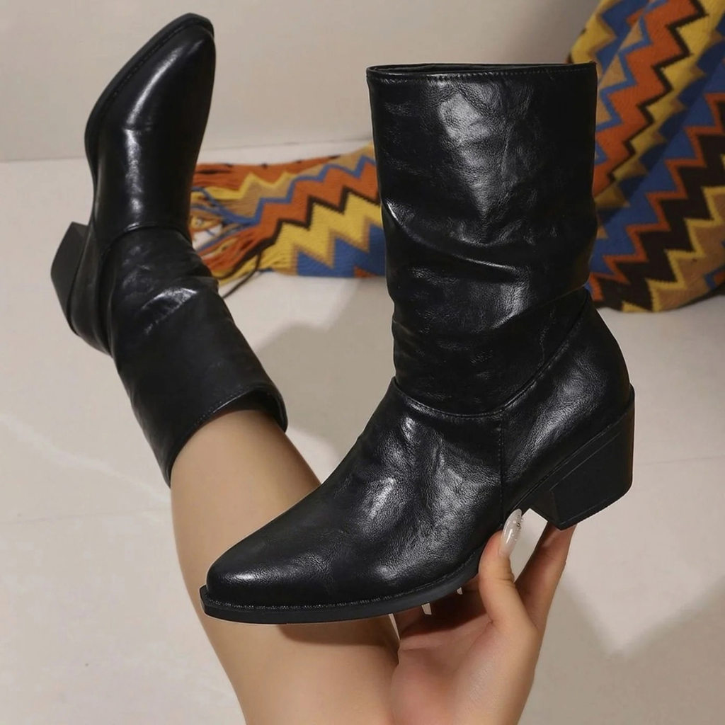 Nadja | Damen Orthopädische Stiefeletten mit Falten am Schaft und Absatz