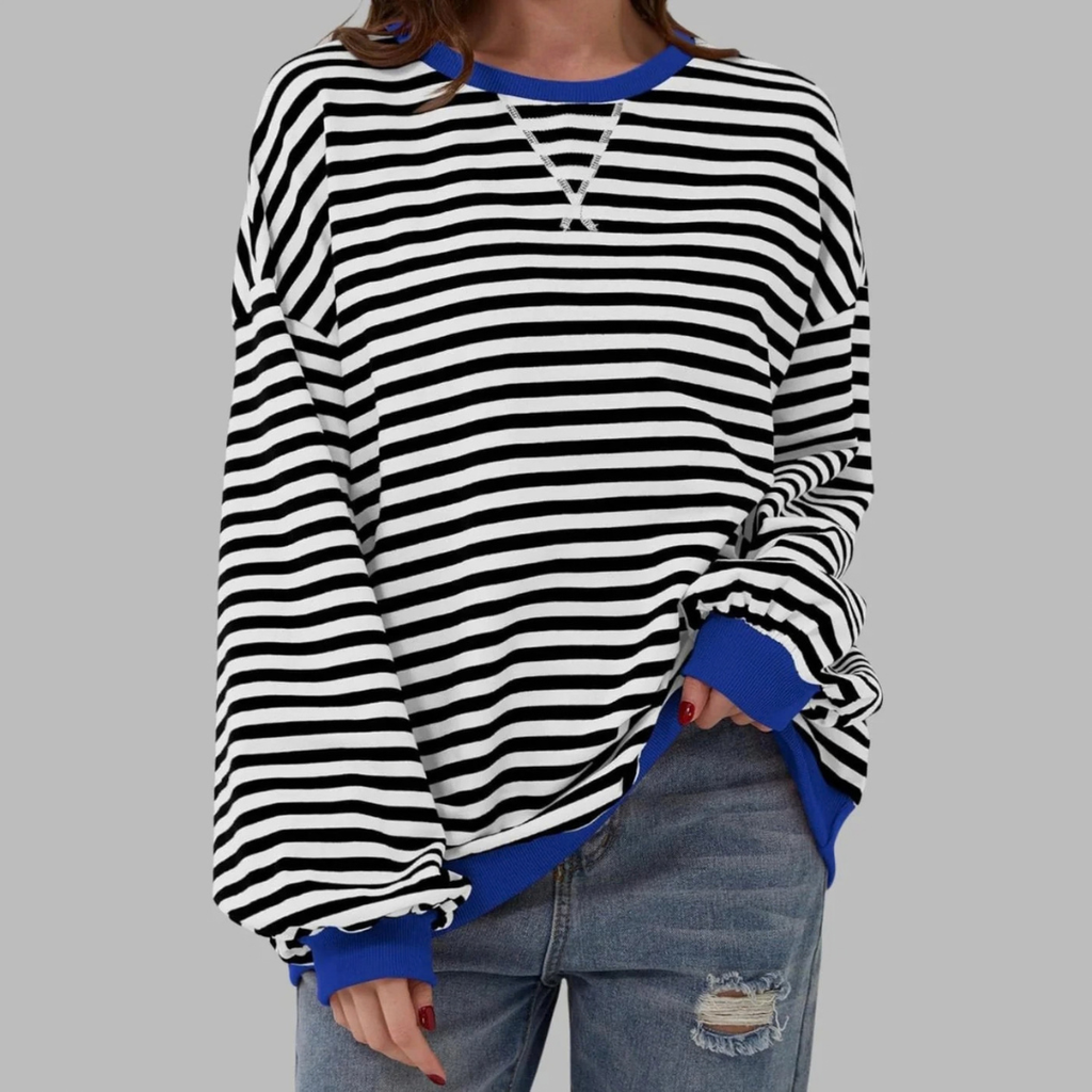 Nadja | Damen Retro Pullover mit Streifen und Kontrast