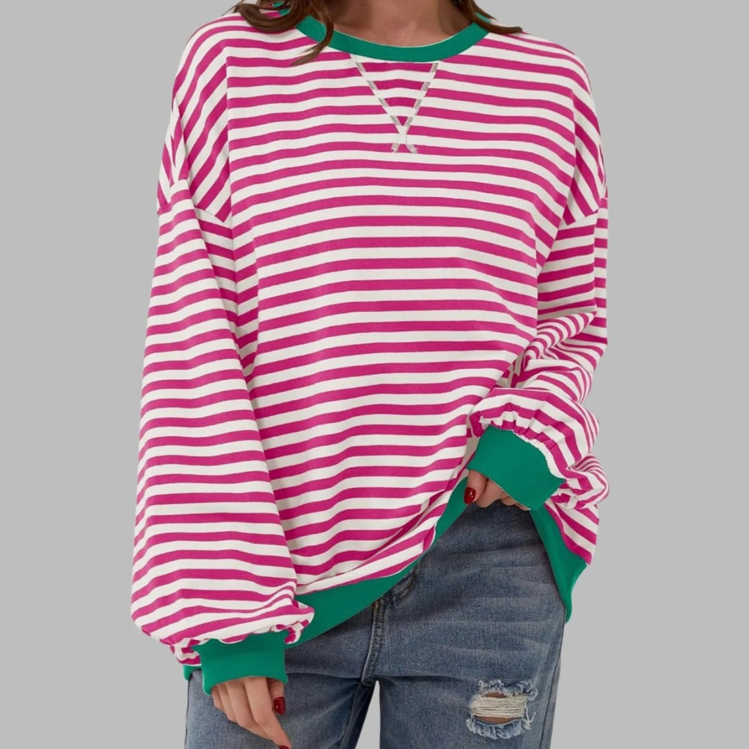 Nadja | Damen Retro Pullover mit Streifen und Kontrast