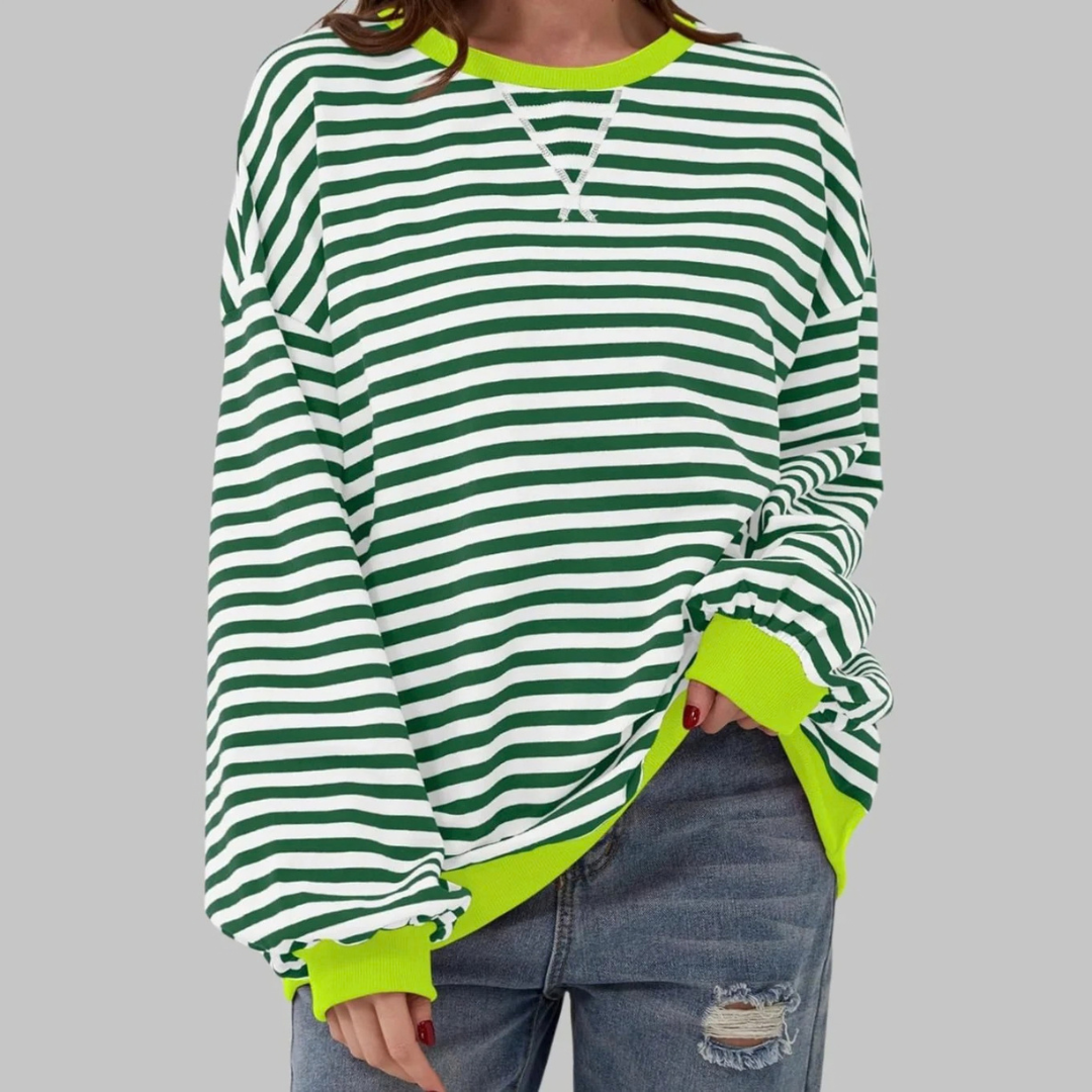 Nadja | Damen Retro Pullover mit Streifen und Kontrast