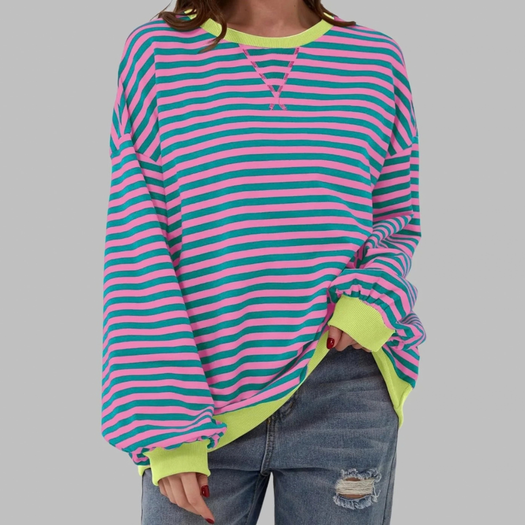 Nadja | Damen Retro Pullover mit Streifen und Kontrast