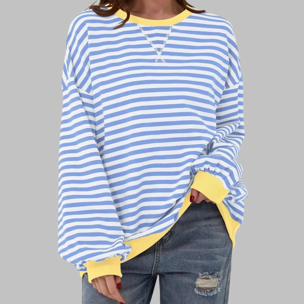 Nadja | Damen Retro Pullover mit Streifen und Kontrast