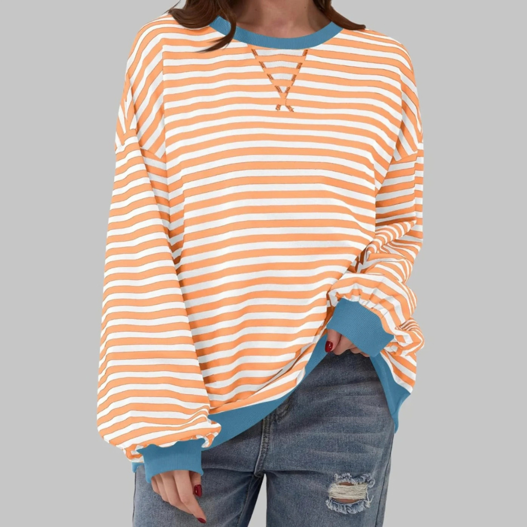 Nadja | Damen Retro Pullover mit Streifen und Kontrast