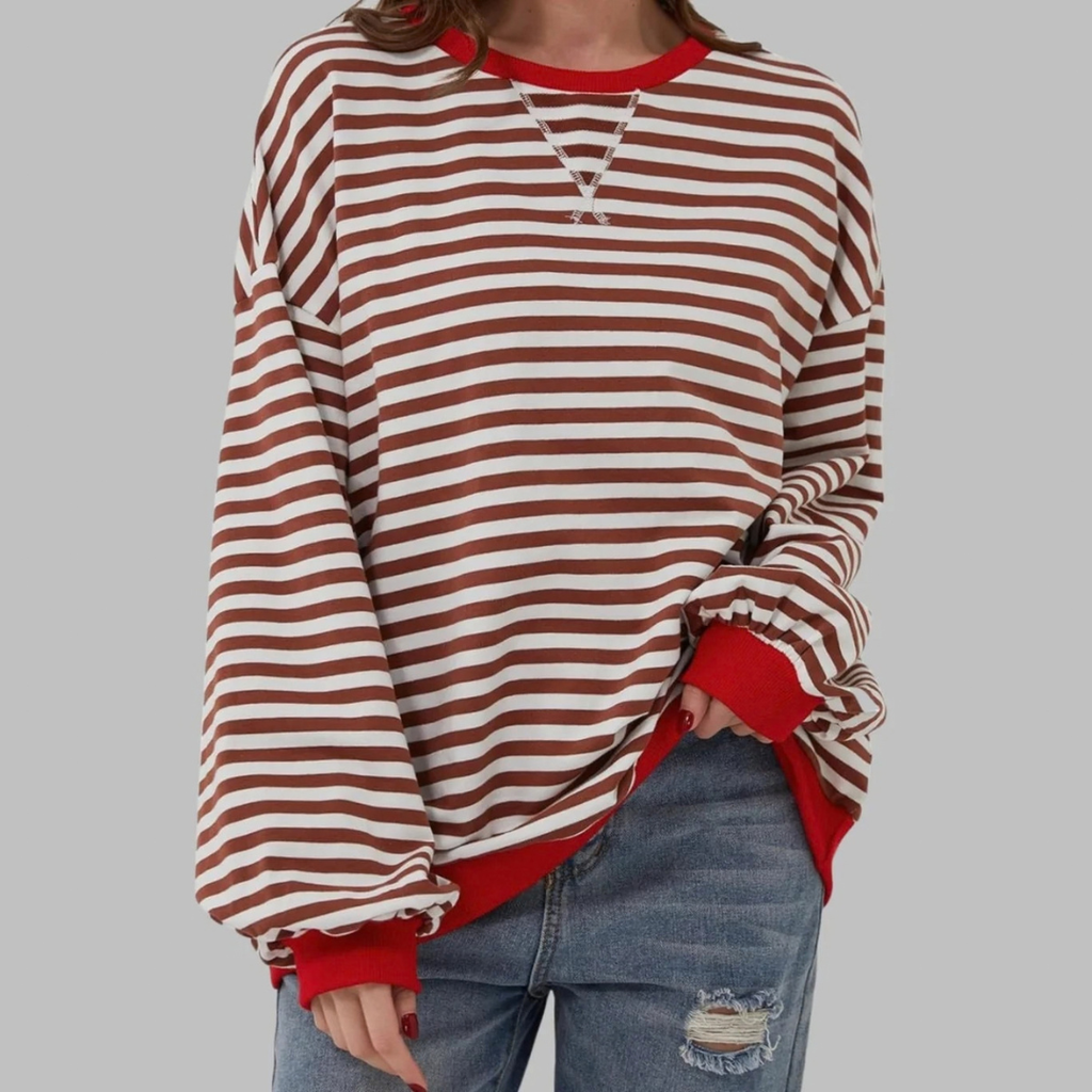 Nadja | Damen Retro Pullover mit Streifen und Kontrast