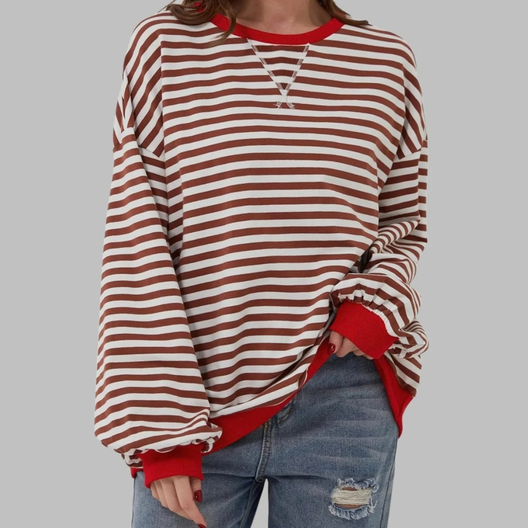 Nadja | Damen Retro Pullover mit Streifen und Kontrast