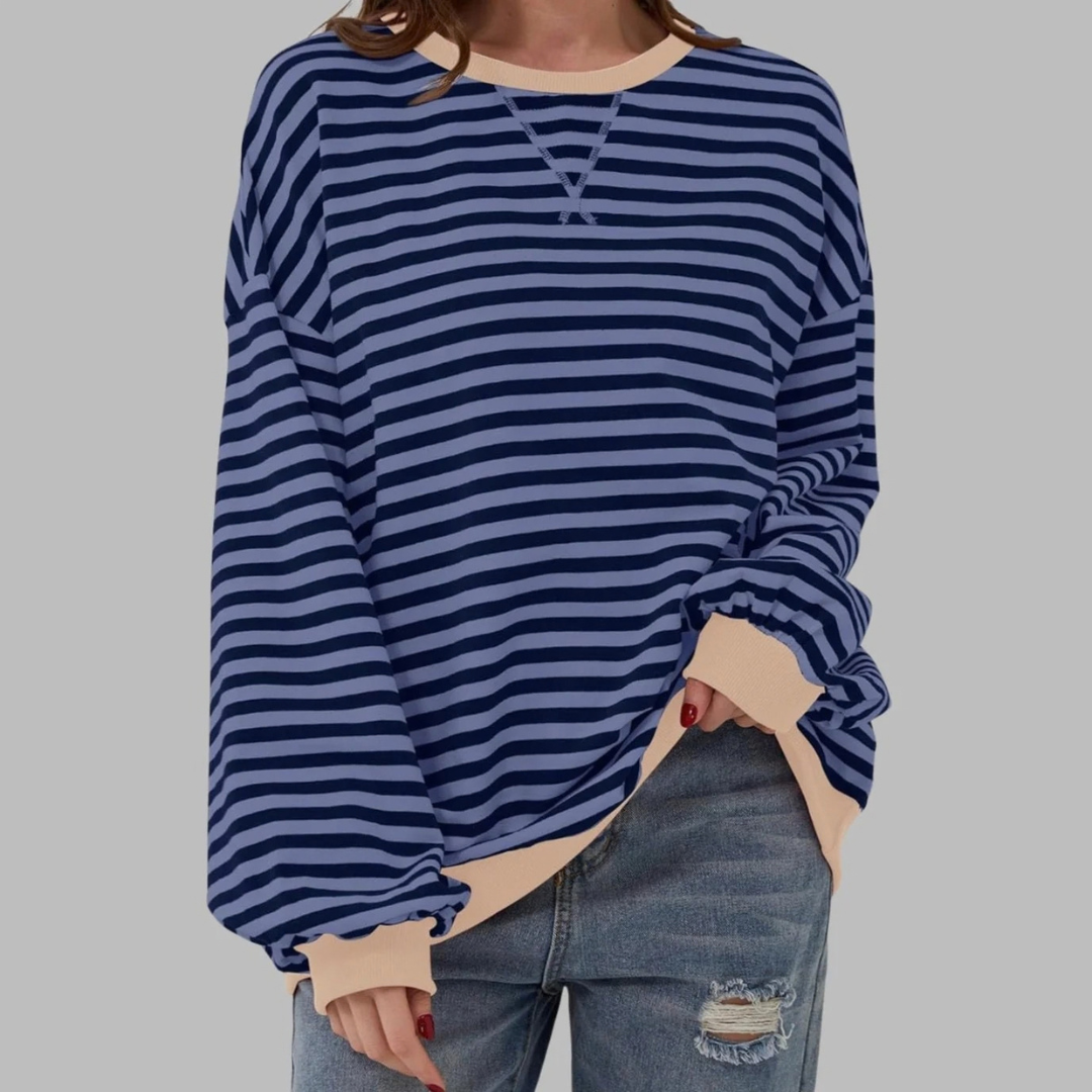 Nadja | Damen Retro Pullover mit Streifen und Kontrast