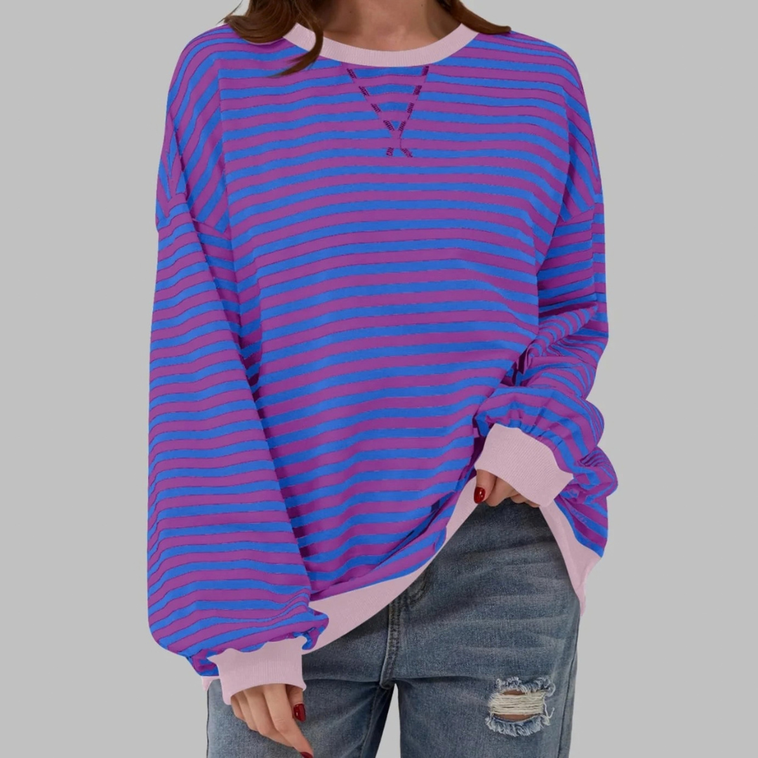 Nadja | Damen Retro Pullover mit Streifen und Kontrast