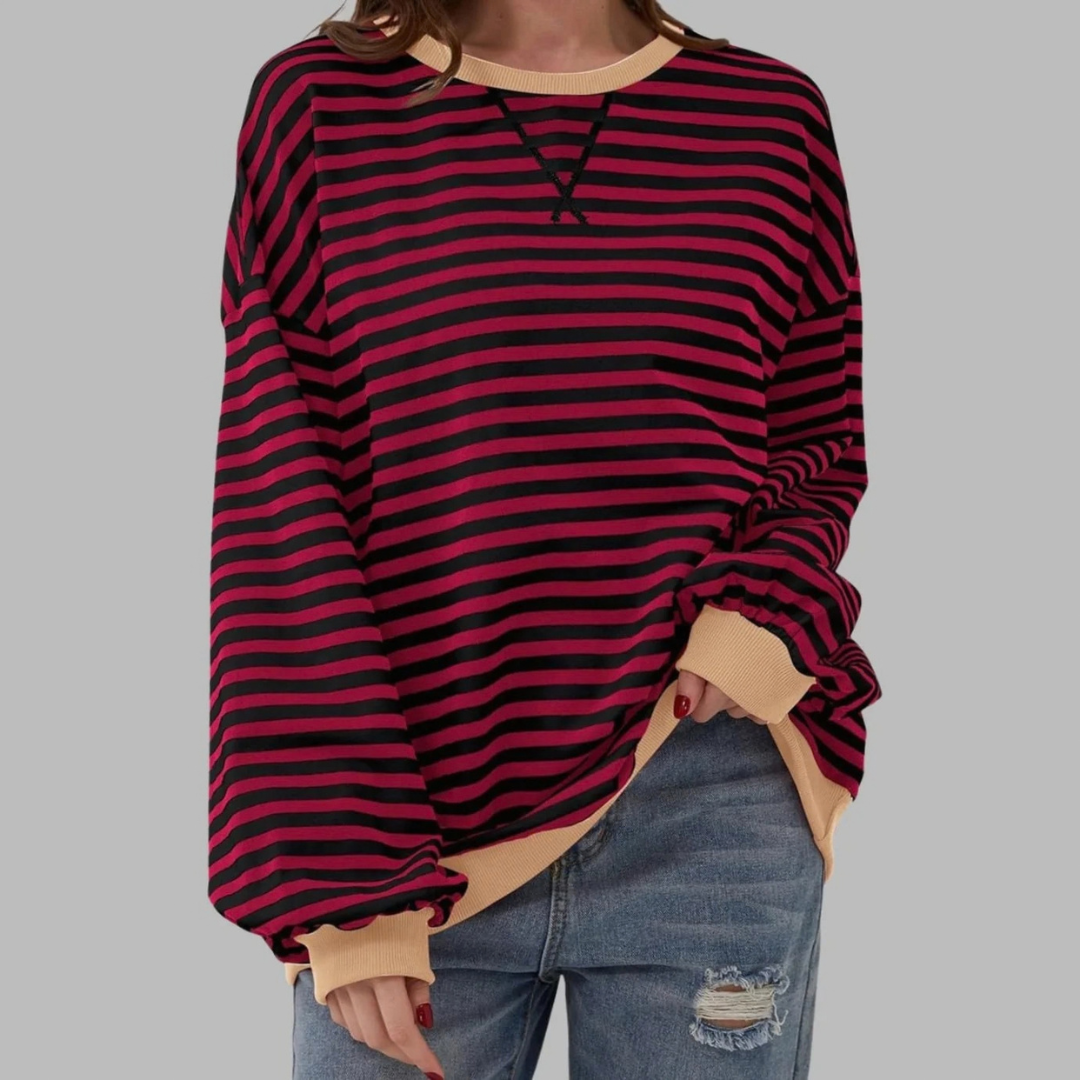 Nadja | Damen Retro Pullover mit Streifen und Kontrast